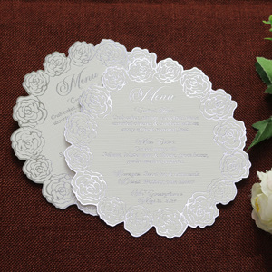 Thanh Lịch Màu Trắng Kết Cấu Giấy Menu Hình Dạng Hoa Bạc Foil In Ấn Cho Đám Cưới Tổ Chức Sự Kiện Bữa Ăn Tối Thẻ Trình Đơn Với Thiên Thần Động Vật - Product Image 5