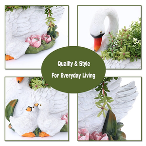 Оптовая продажа на заказ, цветочный горшок для сада, декоративный белый лебедь, семейный цветочный горшок из смолы - Product Image 5