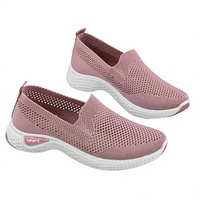 Chaussures d'été 2025 pour femmes en maille légère antidérapantes, tendance mode, couleur unie, à enfiler, respirantes, design ajouré, pour le commerce international