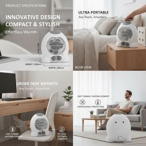 Calefactor Eléctrico de 2000W con Termostato Ajustable, de Escritorio, Protección Contra Sobrecalentamiento, Material Plástico, con Enchufe VDE, en Stock - Product Image 3