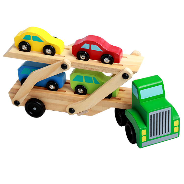 Wooden Double Deck Cars Children Engineering Truck Simulation Deck Model Toy