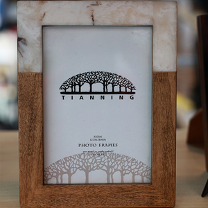 Cadre photo exquis en bois massif marron océan et incrustation de marbre bleu foncé ou <span class=keywords><strong>blanc</strong></span>, cadre photo en pierre de bois naturel <span class=keywords><strong>noir</strong></span> - Product Image 5