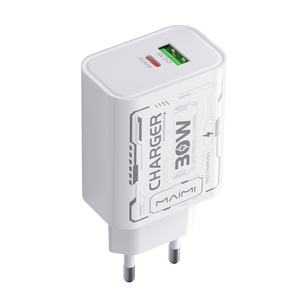 Chargeur rapide Maimi 30W PD, prise EU, double port <span class=keywords><strong>USB</strong></span>-C et <span class=keywords><strong>USB</strong></span>-A, charge rapide 3.0, adaptateur mural 30W, chargeur de téléphone <span class=keywords><strong>Power</strong></span> Delivery - Product Image 1