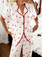 Sommer-Satin-Pyjama-Set im französischen Stil für Damen, Kurzarm-Cardigan mit Revers, einfarbig, individuell anpassbare Farbe, Shorts, weich, glänzend, vorne