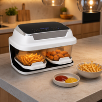 Penggorengan Udara Digital Multifungsi 8L dengan Wadah Kaca Putih, 2 Zona 4L, 10 Menu Prasetel untuk Persiapan Makanan di Rumah