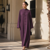 Robe Abaya à col montant Loriya, manches longues, robe maxi modeste pour femmes musulmanes, fermeture à boutons sur le devant, vêtements pour Ramadan et Eid