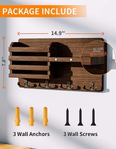 <span class=keywords><strong>Porte</strong></span>-clés en bois mural avec aimant suspendu <span class=keywords><strong>porte</strong></span>-courrier en bois avec crochets à clé en bois organisateur de cintre à clé mural - Product Image 6