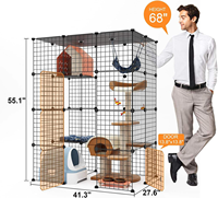 Cage à chat modulaire en fil métallique DIY, grande clôture pour animaux de compagnie avec étagères et échelle, villa pour chat personnalisable pour la décoration intérieure