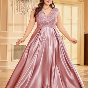 Robes de soirée luxueuses grande taille pour femmes, sans manches, col en V, en satin et dentelle, robes de mariée style A, robes de demoiselle d'honneur - Product Image 1
