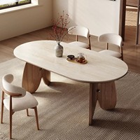 Table à manger ovale moderne nordique DISHI, base en bois en forme de pétale unique, plateau en marbre, meubles de salle à manger pour appartement