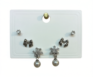 Orecchini a bottone in argento stile francese con cristalli a forma di fiocco di neve e perle finte pendenti per donna - Product Image 1