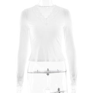 Chemisiers et hauts pour femmes sexy à col en V profond et manches longues, élégants, ajustés, en tissu uni, chemisier et chemise pour femmes - Product Image 5