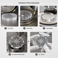 Ornement en cristal tournesol rond, taillé en diamant, à facettes, gravé au laser 3D, avec logo personnalisé, 80mm 100mm, cadeau de récompense, vierge, vente en gros, OEM