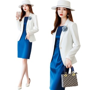 White Women's Blazer Suit Jacket Solid Color Slim Fit Professional Workwear Elegant Style With Flower Decor - Product Image 4