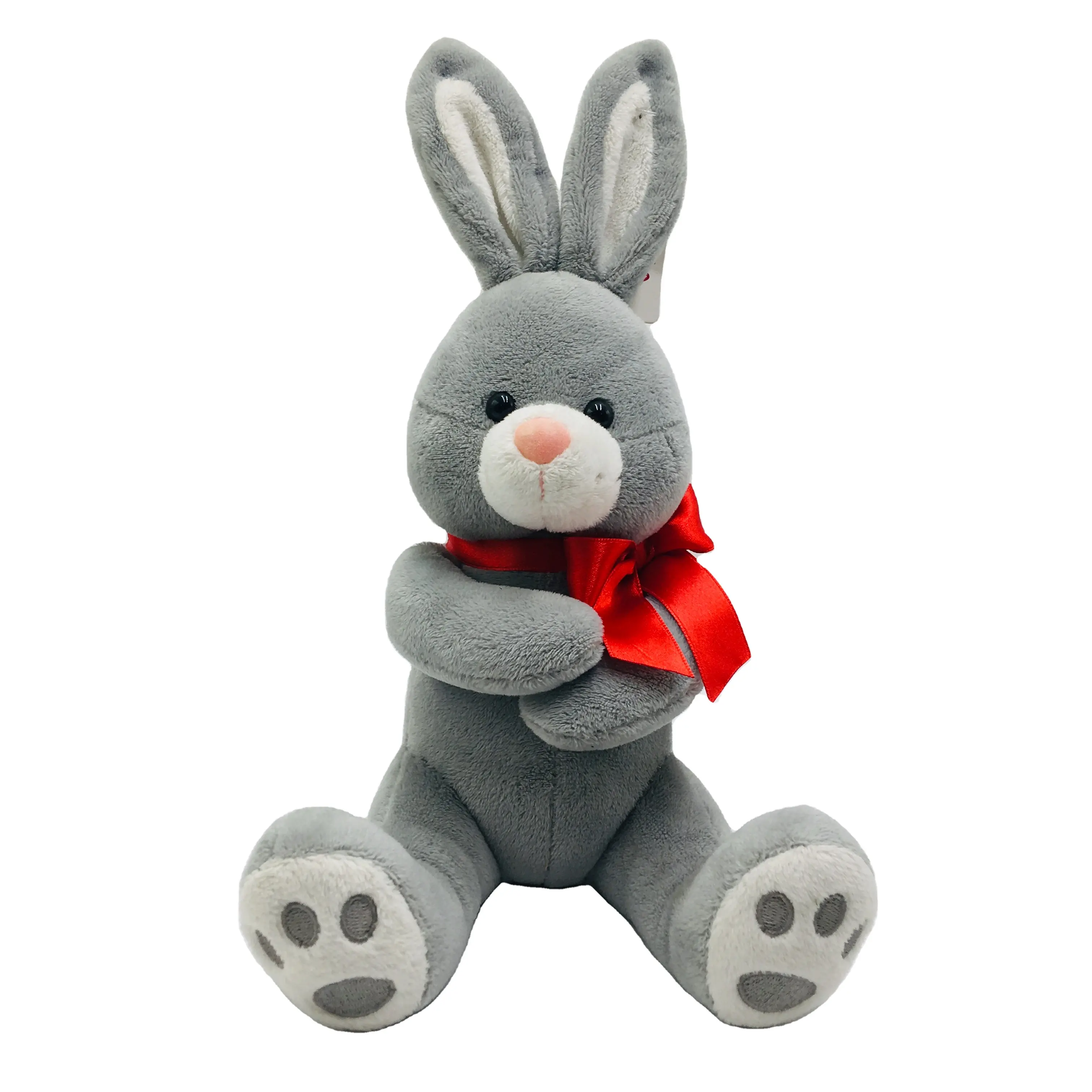 High quality custom plush grey bunny with red bow tie stuffed rabbit soft toys kids gifts