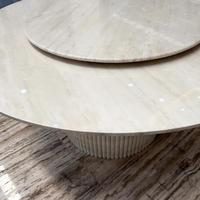 Table à manger ronde en travertin beige naturel, 180 cm, grande taille, table à manger en pierre avec plateau tournant, taille personnalisée