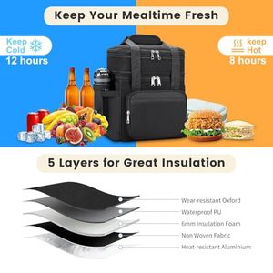 <b>Insulated</b> <b>Lunch</b> Bag <b>Lunch</b> <b>Box</b> for Men and Woman Double Deck Reusable <b>Lunch</b> Bag for Women Tote Cooler Bag - Product Image 2