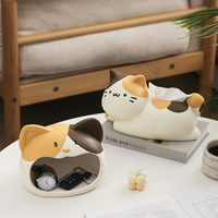 Boîte à mouchoirs en céramique motif chat calico mignon, porte-serviettes en forme de chat de dessin animé fait main pour une décoration douillette de la maison et de la chambre d'enfant
