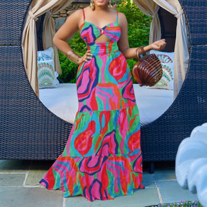 Q062 Nouvelle Robe Longue <span class=keywords><strong>Femme</strong></span> Grande Taille, Sexy, Imprimée, Sans Manches, Dos Nu, à Bretelles, Style Européen, pour le Commerce Transfrontalier - Product Image 2