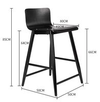 Tabouret de bar avec dossier, siège en plastique noir avec structure métallique, chaise haute avec repose-pieds pour café et école