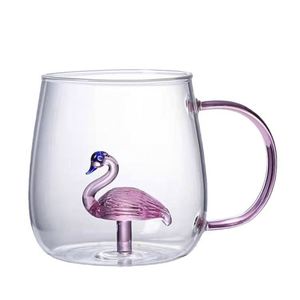 Tasse à petit-déjeuner en verre borosilicate transparent coloré pour jus, café, eau, design 3D de dessin animé, sans poignée, sans couvercle, manuelle - Product Image 5