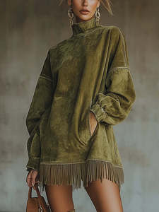 Nuovi Abiti Estivi da Donna all'Ingrosso, Mini Abito con Frange Vestibilità Oversize S-3XL, Texture Visiva Effetto Peluche, Orlo con Nappe, Tasche, Stile Urbano e <span class=keywords><strong>Social</strong></span> - Product Image 1