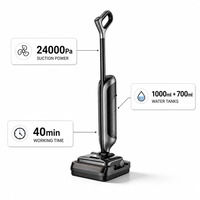 Nettoyeur de sol intelligent T500 Pro à pose à plat à 180 degrés, réservoir d'eau de 1000 ml, aspirateur sans fil humide et sec 24 kPa pour grandes maisons