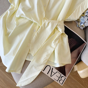 Phong Cách 2622 2207 Thiết Kế Mới Ve Áo Ren-up Nút Xuống Áo Sơ Mi Giản Dị Ngắn Tay Hàng Đầu Cho Mùa Hè Văn Phòng Mặc Cổ Điển Dệt - Product Image 4