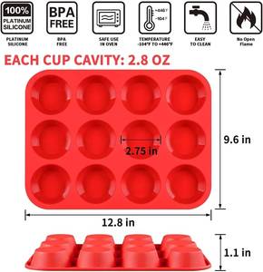 MUYULINS Factory Moule à brownies et cupcakes en silicone standard, rouge, 12 cavités, antiadhésif, sans BPA, qualité platine LFGB, pour la cuisson de gâteaux et muffins - Product Image 6