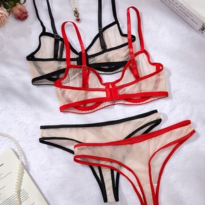 New Arrival Women's Two Piece Sexy Lingerie Sets Black Red Two-color Ultra-thin Mesh Underwear - Product Image 4
