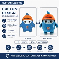 Peluche mascotte d'entreprise personnalisée avec logo OEM, casque de sécurité, requin, cadeau d'anniversaire, CE CPC ASTM, peluche super douce anti-stress pour enfants