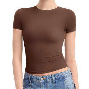 Camiseta Corta Verde de Algodón de Alta Calidad para Mujer, Talla XL, Cuello Redondo, Corte Ajustado Informal, Tejido de Punto de Verano, Secado Rápido - Product Image 2