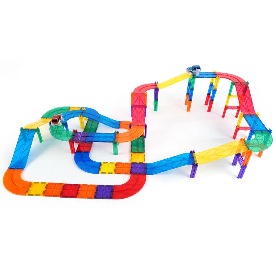MNTL Educational Montessori Toys108pcs DIY Assembly Kids Stem Railway Car Race Tracks Magnetic Tiles For Toddlers