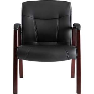 Silla de invitados de cuero serie Alera Madaris con acabado en madera y cuatro patas en negro/mogoní para salas de espera - Product Image 3