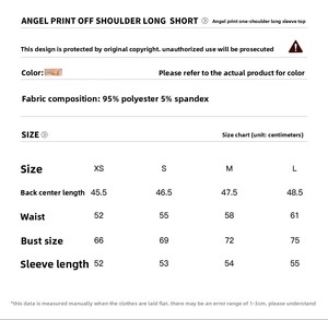 T-shirt da <span class=keywords><strong>donna</strong></span> a manica lunga monospalla in mesh, slim fit, con stampa integrale casuale di <span class=keywords><strong>immagini</strong></span> di angeli a doppio strato, di alta qualità - Product Image 2