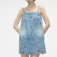 Robe en jean personnalisée à bretelles spaghetti pour femme, style vintage délavé, coupe ample et sans manches