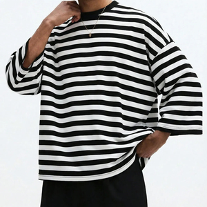 Nueva Camiseta de Moda OEM de Diseñador, a Rayas, Holgada, de Manga <span class=keywords><strong>3</strong></span>/4 y Corte Cuadrado - Product Image 1