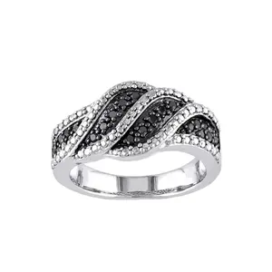 Nhẫn Thời Trang Punk Thật Đính Đá Trắng Và Đen Trang Sức Bạc 925 Sterling Pave Band Nhẫn Phụ Nữ Và Nam Giới