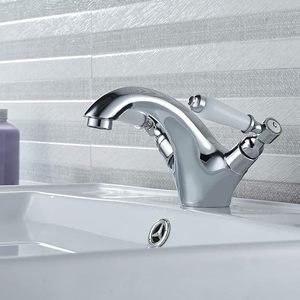 <span class=keywords><strong>Grifos</strong></span> Mezcladores de Lavabo de Doble Palanca, <span class=keywords><strong>Grifos</strong></span> Mezcladores de Lavabo para Baño Luckyhome, Grifo de Agua Fría y Caliente Cromado, Cuerpo de Válvula de Latón Sólido - Product Image 1