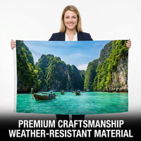 Drapeaux personnalisés en gros pour l'ouverture de magasins, avec logo d'entreprise, en polyester tricoté, impression simple ou double face, résistants aux UV