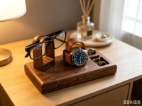 Organisateur de montres et de lunettes en bois, support de bureau en bois pour lunettes, montres, boutons de manchette et petits accessoires