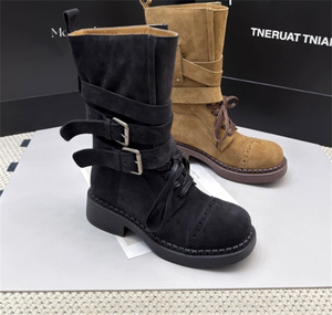 Botas de Montar Estilo Western para Mujer, Vintage, a Media Pantorrilla, con Tacón Grueso, con Cordones, <span class=keywords><strong>Botines</strong></span> Bohemios - Product Image 6