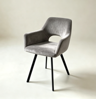 Fauteuil en velours gris beige pour salon, chaise d'appoint confortable, chaise de salle à manger moderne avec coussin et pieds en métal