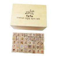 Boîte de 40 tampons en bois avec tampons en caoutchouc transparents, motifs animaux mignons et motifs de journal intime, pour scrapbooking, cadeaux et école