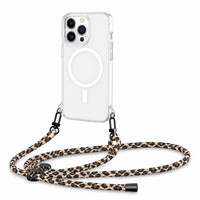Étui de téléphone Coalbooliy avec sangle pour iPhone 15 6.1, compatible avec l'étui transparent esthétique à motif léopard avec cordon