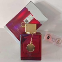 Parfum en spray carré rouge irisé OEM avec bouchon doré, pendentif, écologique, longue durée, senteur fruitée florale boisée, parfum unisexe
