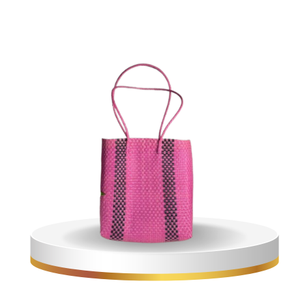 Bolso de Mano Tejido de Plástico Premium Hecho a Mano para Mujer - Bolso Sembagi Rosa de Moda Talla S SCB-0024S Hecho con Materiales Reciclados - Product Image 4