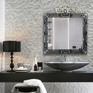 Gravure grand miroir vénitien de luxe Cadre noir 3D mur décoratif miroir vénitien vente en gros verre mural pour la vie