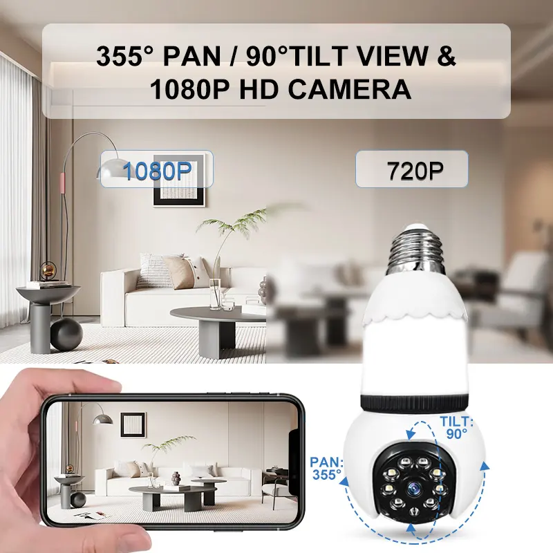מצלמת אבטחה של רשת ביתית WiFi מצלמה פנימית עם תצוגה של 360 מעלות מופעלת באמצעות סוללה