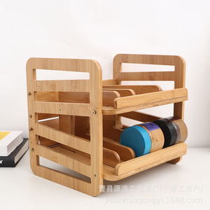 Bamboo Wood Double Layer Storage Rack Removable Office Organizer Rectangle Standing Type 2nd Floor <b>Desktop</b> Drawer Organizer - Product Image 4
